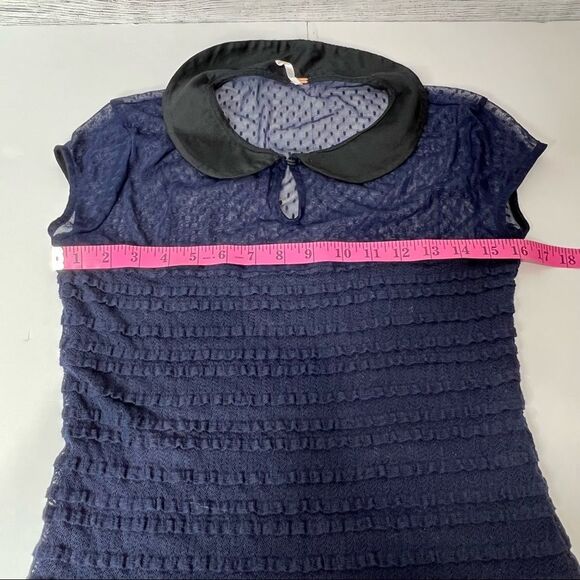 Free People Sheer Sleeveless Navy Blue Collard Top. Size M - Picture 7 of 8